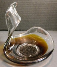 Vintage Abstract Murano Brown  Clear Art Glass Bowl Textured Bottom 5.75" x 6"