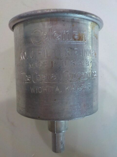 Vintage Coleman No.0 Aluminum Lantern Funnel with Blue Felt Filter Made in U.S.A