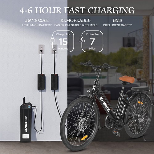 2024 E-Bike 26" Electric Bike for Adults 500W Motor City Bicycle Commuter Ebike - Picture 5 of 14