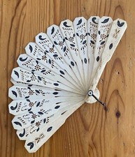 Antique Hand Fan Chinese or Japanese Small Size Delicately Carved Flowers Insect