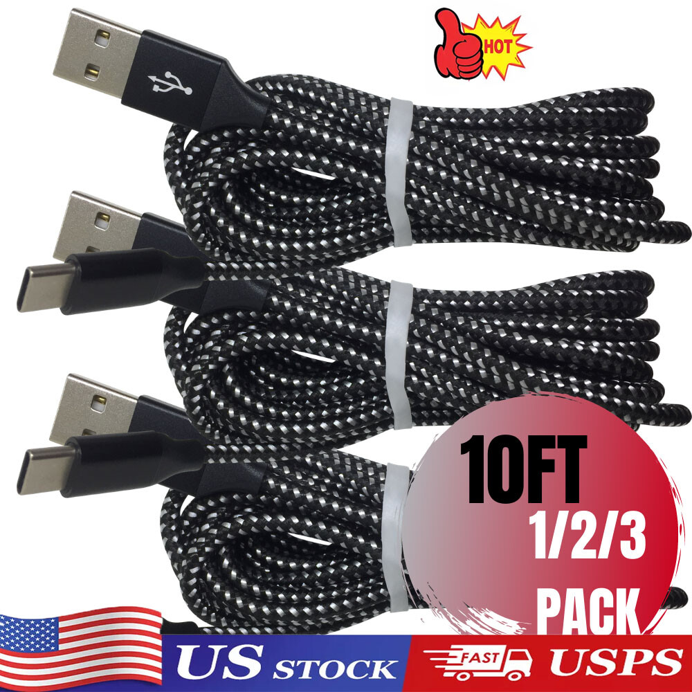 3Ft 6Ft 10Ft Nylon Braided USB C Fast Charging Cable for Data Sync