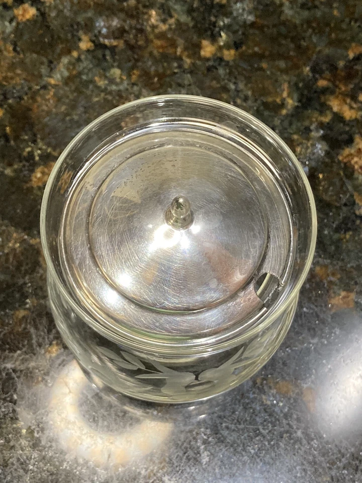 Vintage Watson Etched Crystal Glass Marmalade/Jam Jar & Sterling Silver Lid - Image 2 of 4