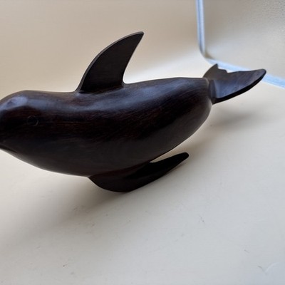 Vintage Le Cadeau Seaport Ironwood Carved Dolphin Figurine Smooth Dark Wood 9''