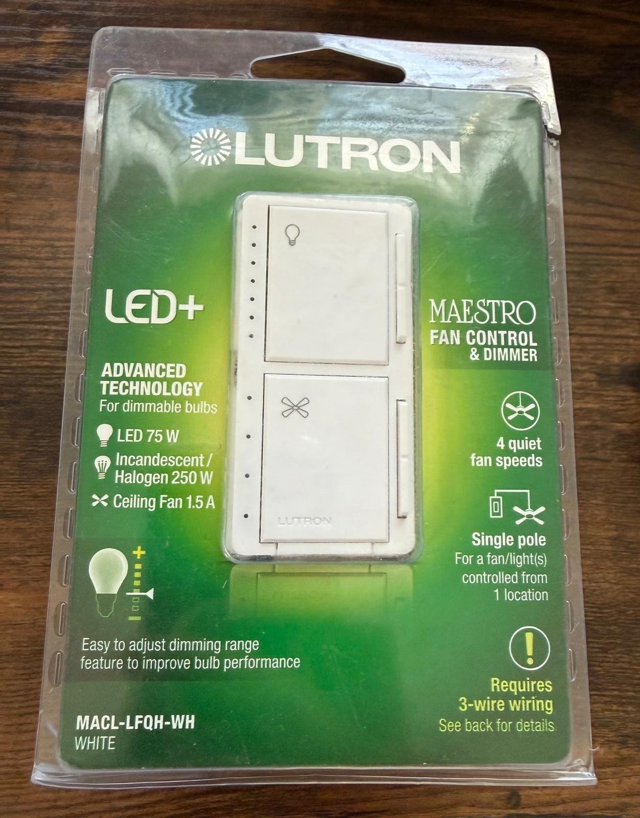 Lutron MACL-LFQH-WH Maestro Fan Control and Light Dimmer - White #9264 O/B