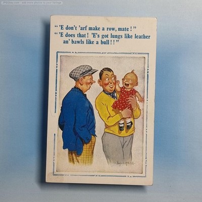 Donald McGill Comic Postkarte um 1955 lautes Kind Lunge wie Leder