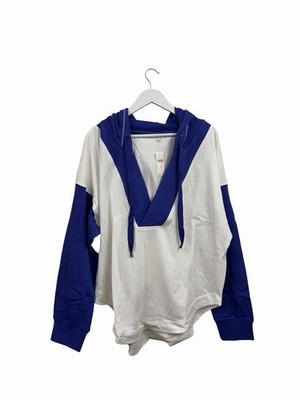 Anthropologie Hoodie Pilcro Wharfslide weiß blau Baumwolle neu UVP £80 Größe XL 18 
