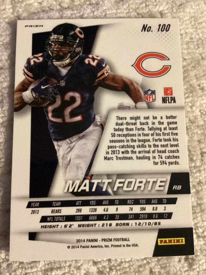 2014 Panini Prizm Matt Forte #100 Purple Prizm-Bears-Jets - Image 2 of 2