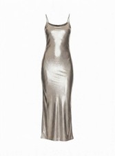 Jessica Simpson L Silver Maxi Dress Cocktail Party Metallic Slip Sexy