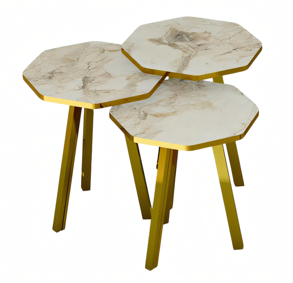 Elegantes Beiges Holz-Metall Couchtisch-Set FüR Modernes Wohnzimmer-image