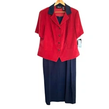 NWT 2PC Sag Harbor Plus Dress Blazer Set Womens Size 20W Red Velvet Navy Gingham