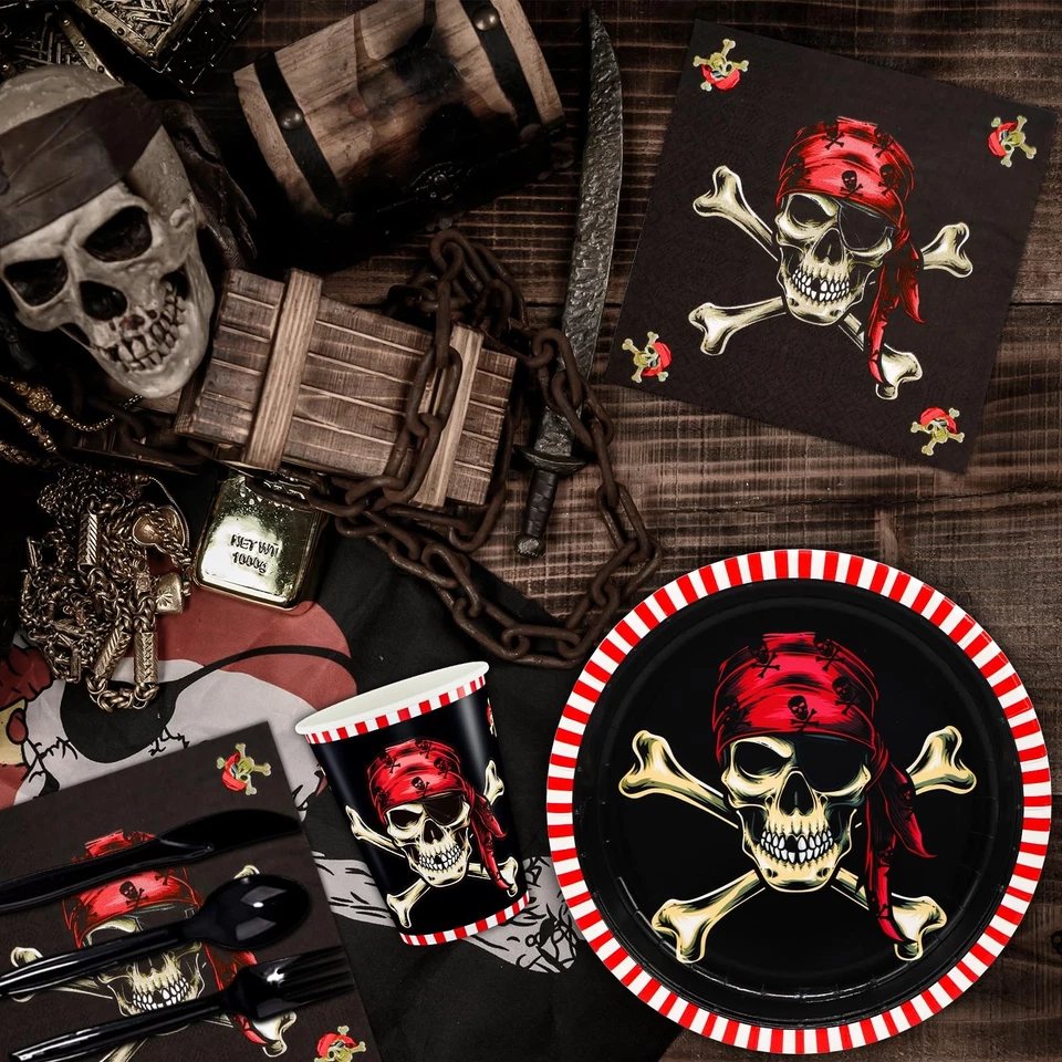 Pirate Party Supplies, Red Pirate Themed Party Decorations Skull Corssbone Pi... - Image 3 of 4