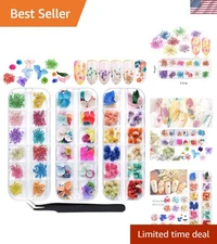 132PCS 3D Dried Flowers for Nail Art - Colorful Floral Designs in 3 Boxes