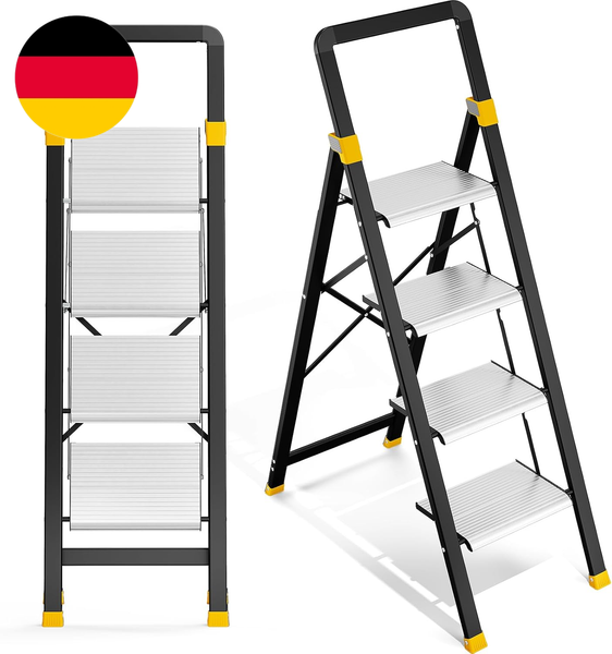 Kingrack Trittleiter 4 Stufen Klappbar Aluminium, Klappleiter Mit Handlauf, Haus-image