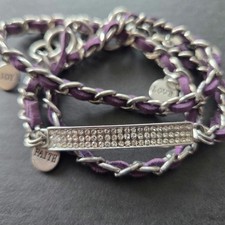 Wrap bracelet silver-tone rhinestone bar purple suede silver chains faith charms
