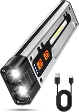 EDC Clip-On Flashlight 1000 Lumens Rechargeable Magnetic LED Work Light Silver