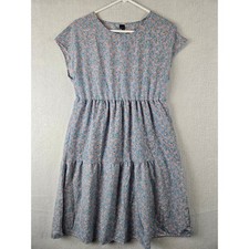 Emery Rose Women Dress Size M Floral Tiered Cap Sleeve Smocked Waist Blue