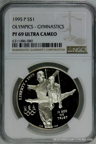 NGC PF69 UCAM 1995-P OLYMPICS GYMNASTICS COMMEMORATIVE SILVER DOLLAR $1 (BC80)