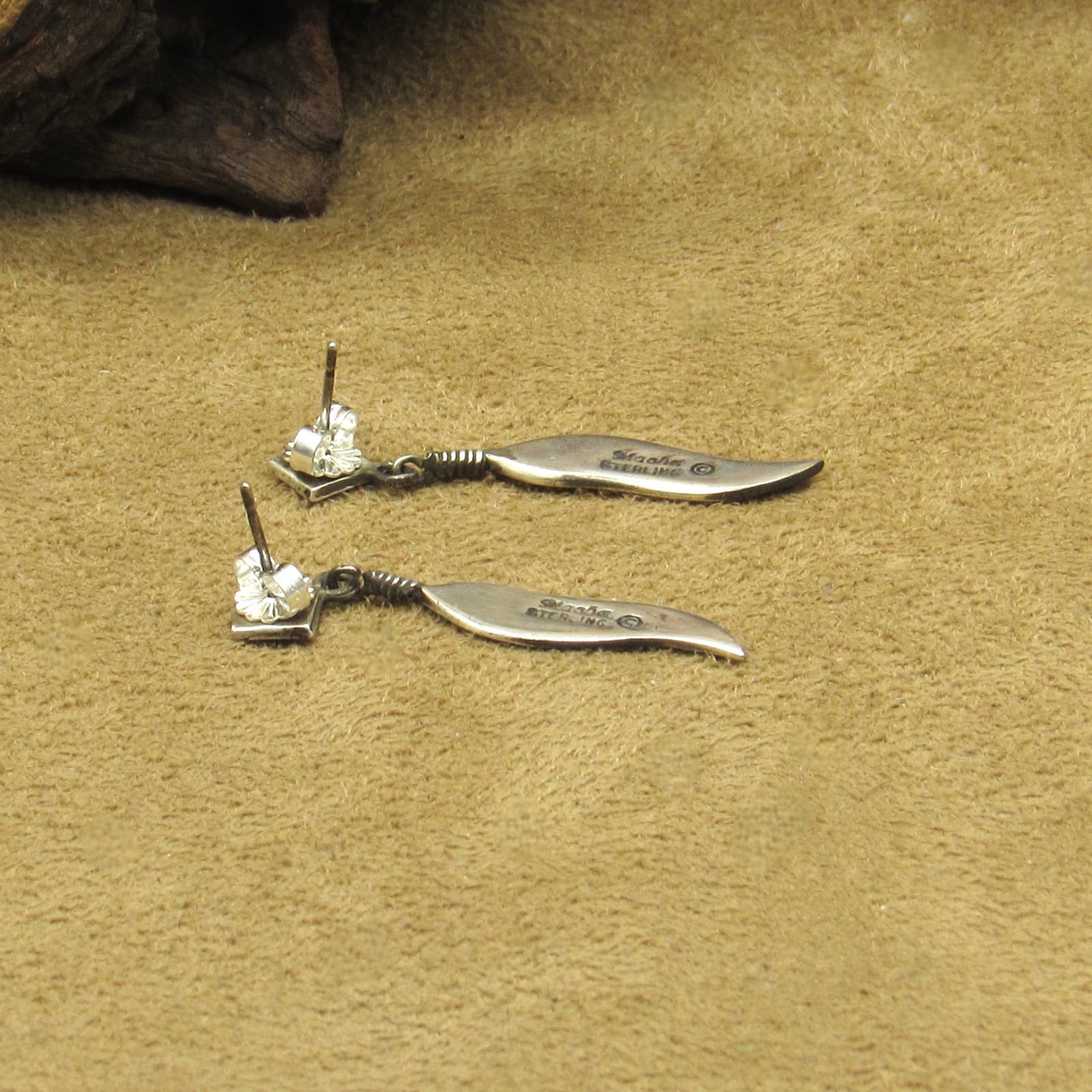 Sterling Silver Overlay Post Dangle Feather Earri… - image 4