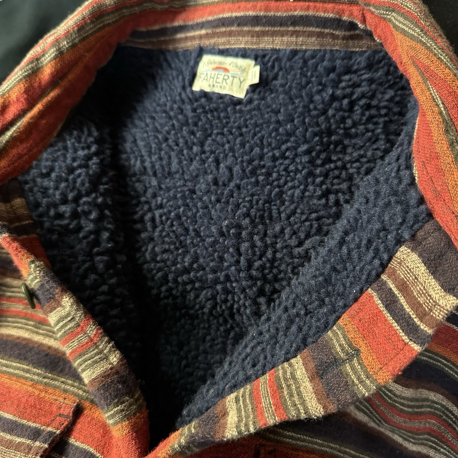 Faherty Button Down Shirt Jacket Red Blue Striped… - image 5