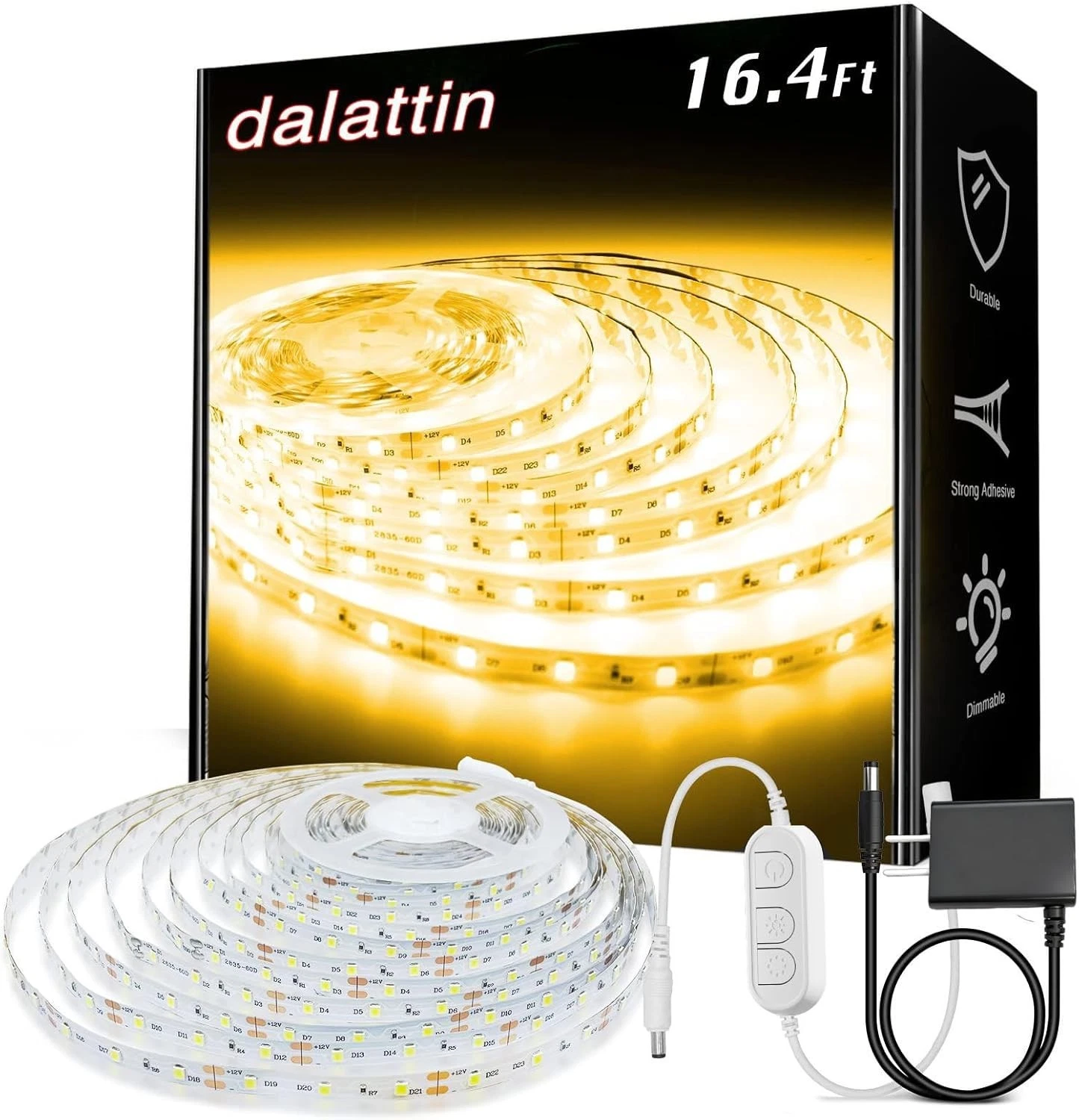 Warm White LED Strip Lights 16.4ft, 300 LEDs, 3000K Soft Lighting for Home Decor