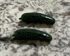 Early 2 Vintage Heinz Pickle Pin Plastic with Metal Hardware Advertising Premium