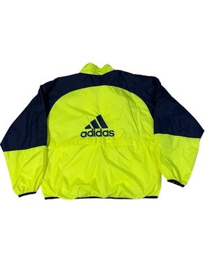 VTG Adidas Tracksuit Set Mens XL Neon Yellow Navy Nylon Mesh Lined