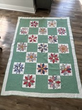 Kołdra talerzowa vintage drezdeńska - zielona/kolorowe kwiaty