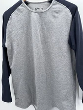 BYLT Drop Cut Long Sleeve Baseball Lux Shirt Men’s Size Large Gray & Navy