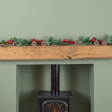 Image of 1.5m Christmas Berry Garland with Pinecones and Silver Glitter Tips
