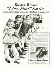 1942 Buster Brown Shoes School Children Vintage Print Ad Child's Fashion 1940s