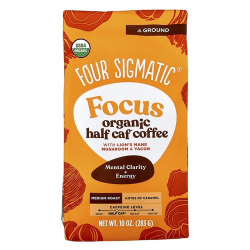 Focus, Organic Half Caf Coffee with Lion's Mane Mushroom & Yacon, Ground, Medium