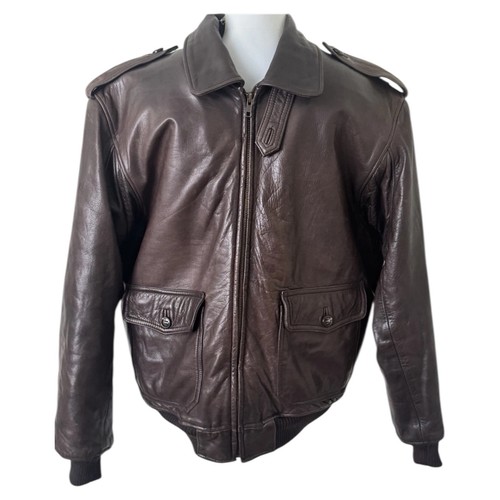 VTG Leather Flight Aviator Jacket Shearling Lined Zip Mens Size 40/Medium Brown - Image 1