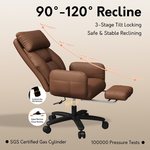 Big and Tall Office Chair Executive Desk Chair with Footrest High Office Chair - Picture 56 of 58