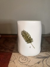 Rae Dunn Botanical Dimple Palm Leaf No. 1 Cup Holder Cream Green Lined