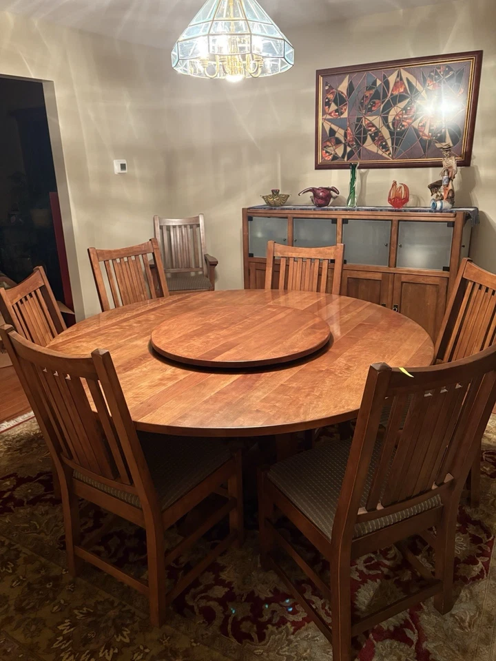 Henredon Juego de Comedor Vintage Mesa Redonda, 8 Sillas, Buffet, Lazy Susan Foto 3 de 3