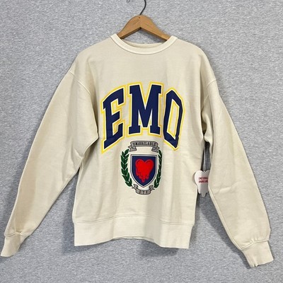 Emotionally Unavailable Crew Sweatshirt Medium Cream French Terry Logo EMO Crest