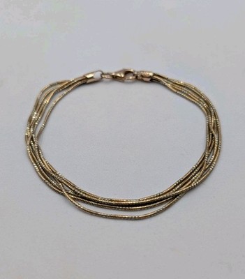 Ken Craft Sterling 925 2-Tone 5 Strand Diamond Cut Sections Snake Chain Bracelet