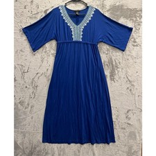 Maxi Dress Embroidered Neckline Empire Waist Size Medium Royal Blue Summer
