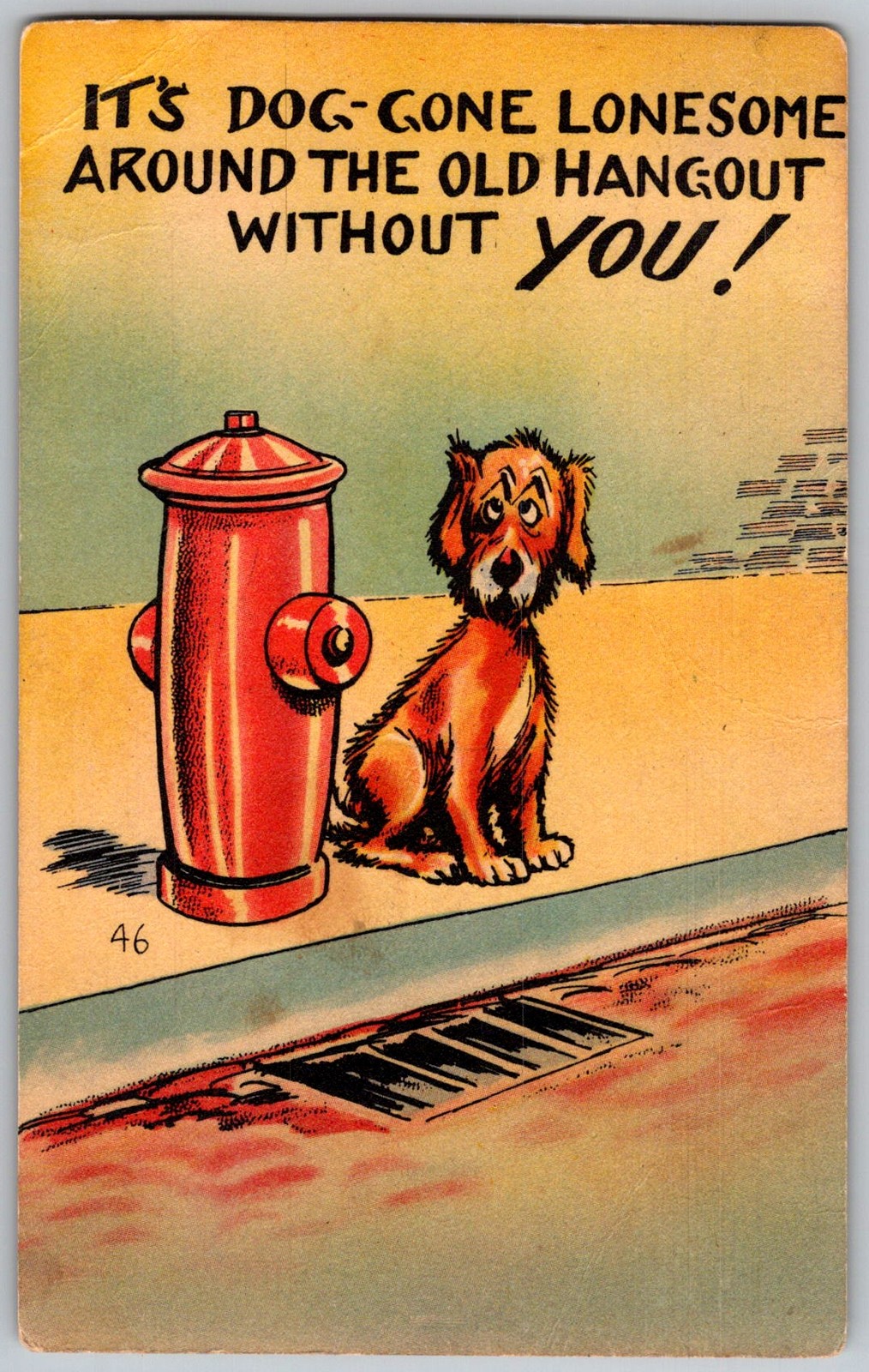 Vtg Linen Postcard Dog Fire Hydrant Sullivan, MO 1940s
