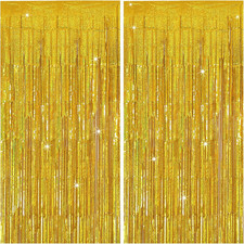 Tinsel Curtain Party Backdrop Gold Birthday Decorations 2 Packs Glitter Foil Fri