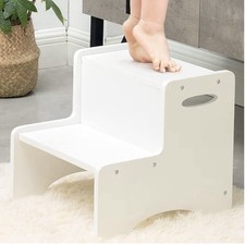 Toddler Wooden 2-Step Stool White Bathroom Kitchen Potty Helper