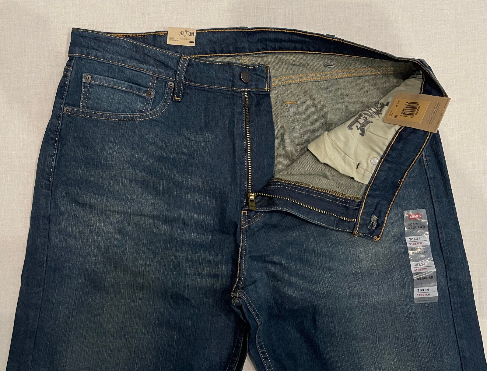 Levis 505 Mens Regular Fit Stretch Jeans 38X34 Blue #1064 thumbnail 5