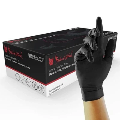 UNIGLOVES Uniglove Select Black Latex Gloves Box of 100 2/3/5/10/20 Boxes 100 1000 2000