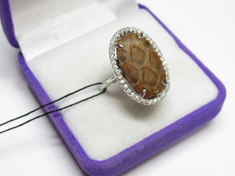 Anello Vintage Unico Bellissimo Argento Sterling 925 Pelle Gioielli Donna S 6.5U - Immagine 2 di 4