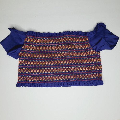 Splendid Frill Seeker Off Shoulder Bikini Top Small Colorful Smocked Embroidered