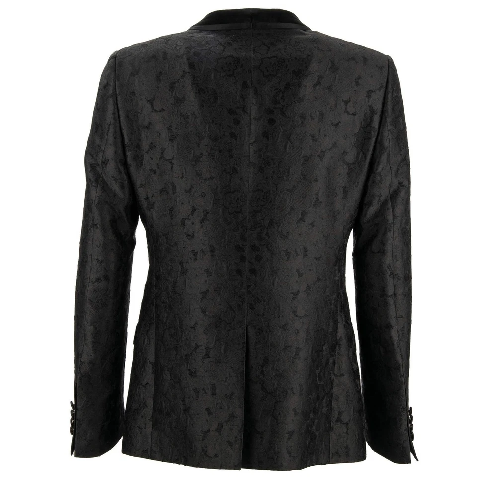 DOLCE & GABBANA Blumen Brokat Tuxedo Blazer Jacke mit Samt Schal Revers Schwarz - Bild 2 von 4