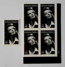 2010 Katharine Hepburn - Cat # 4461 Plate Block & Single 44 Cent Stamps MNH OG