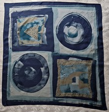 SCARF VINTAGE AUTHENTIC GEOMETRIC ABSTRACT ART BLUE GRAY SILK 35'' SQUARE