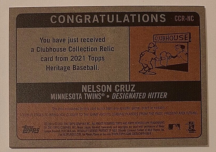 2021 Topps Heritage Clubhouse Collection #NC Nelsen Cruz Jersey Swatch Twins - Image 2 of 2