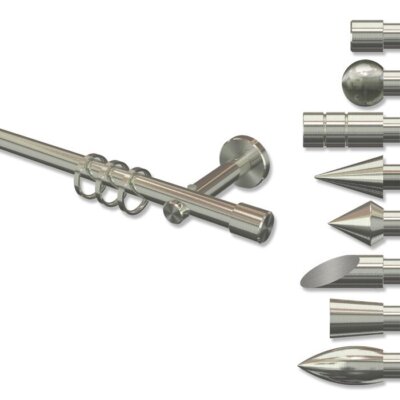 Gardinenstangen Vorhangstangen Edelstahl Optik einläufig 16 mm Ø - Interdeco